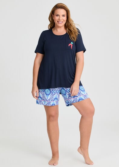 Plus Size Bamboo Tiles Print Pyjama Short
