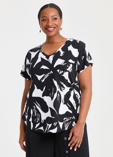 Plus Size Cotton Graphic Floral T-shirt