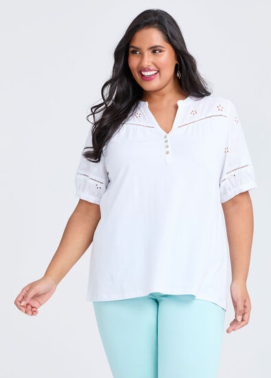 Plus Size Cotton Broderie Puff Sleeve Top