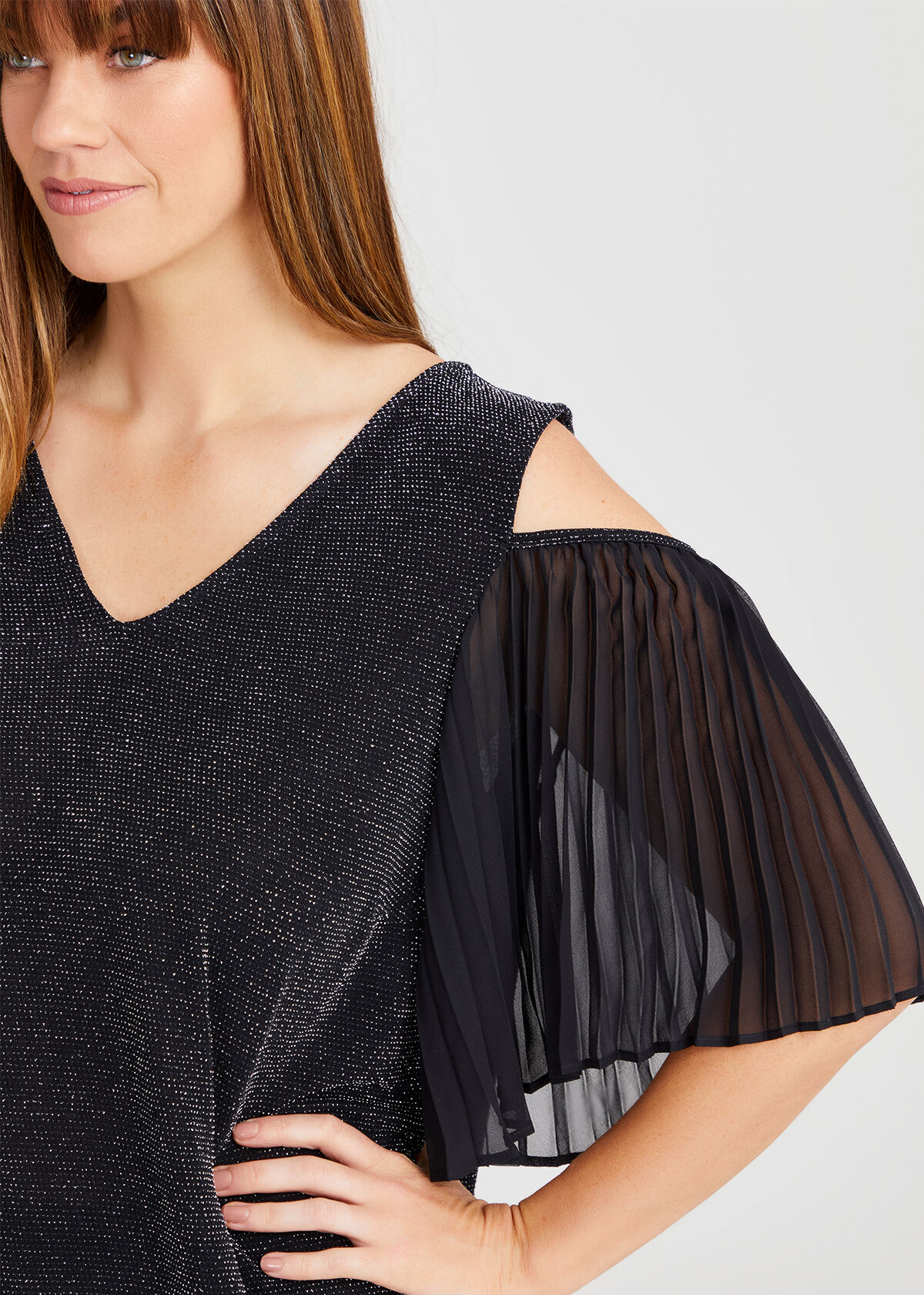 Shop Plus Size Glitter Cold Shoulder Top in Black Taking Shape AU