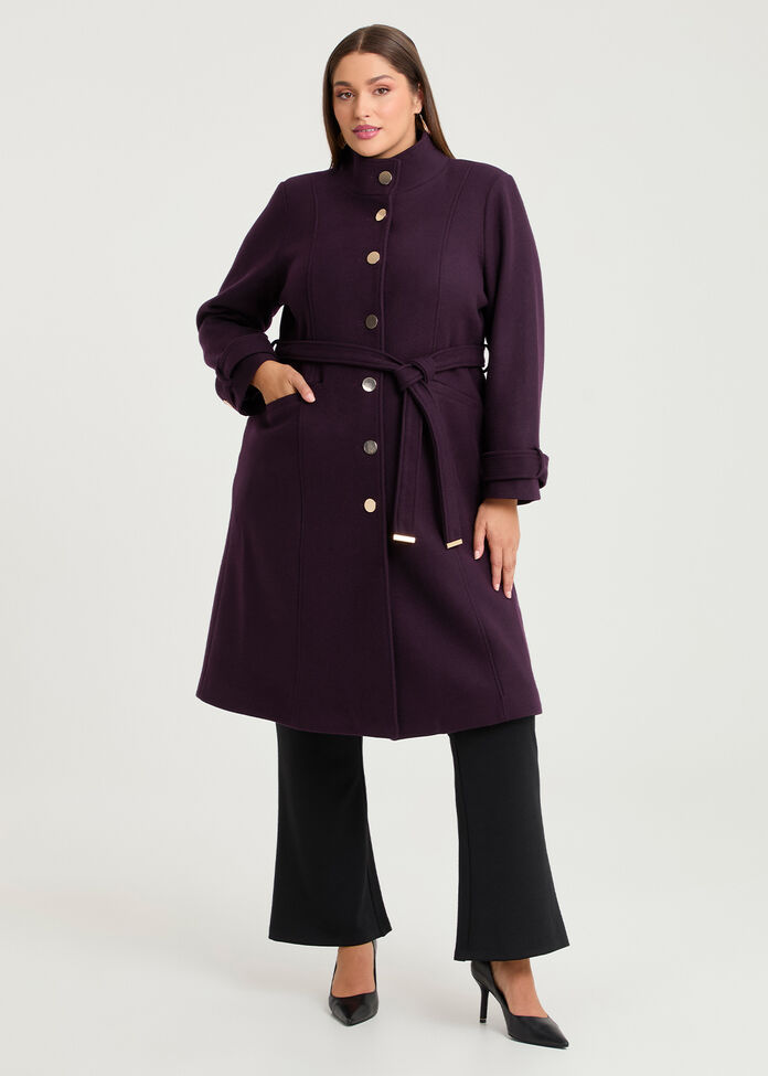Funnel Neck Melton Coat, , hi-res