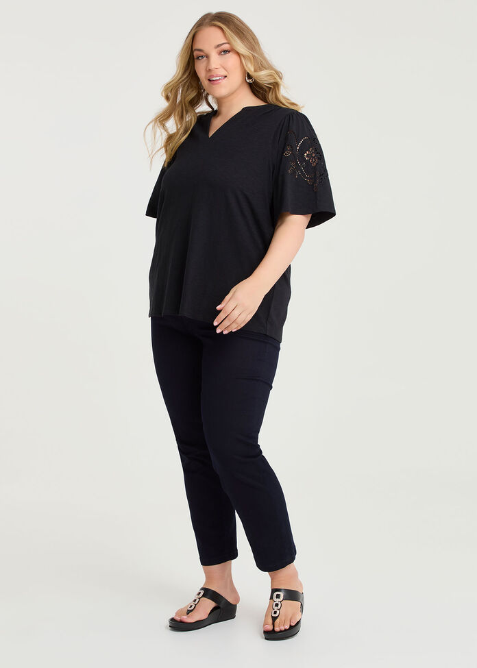 Cotton Cutout Embroidery Top, , hi-res