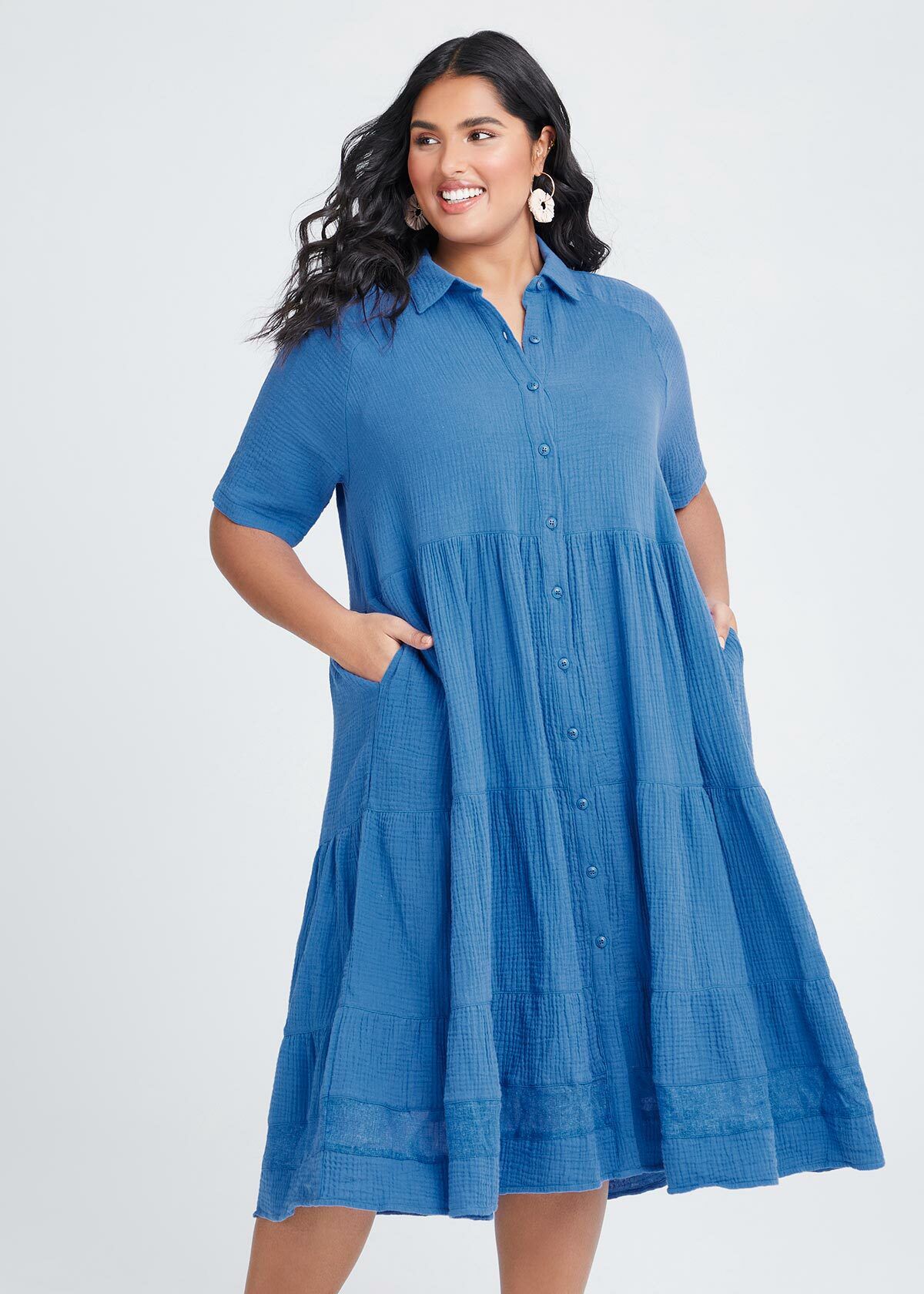 Shop Cotton Coastal Tier Shirt Dress in 
