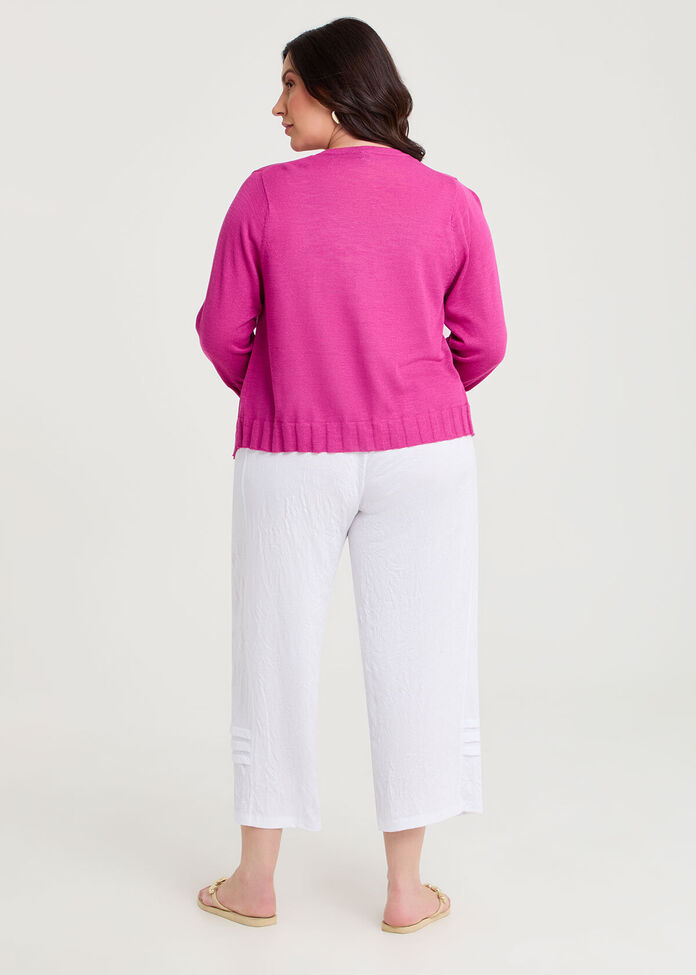 Drape Front Slub Knit Crop Cardigan, , hi-res