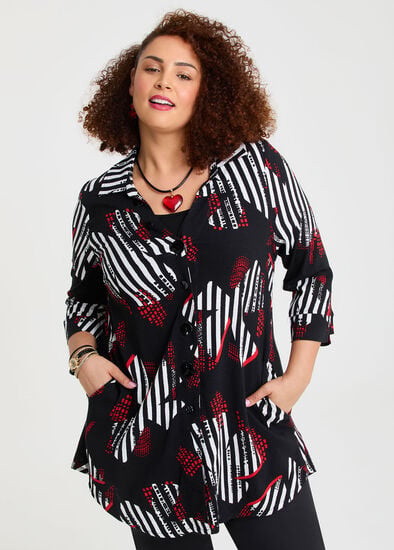 Plus Size Stripe Floral Natural Shirt