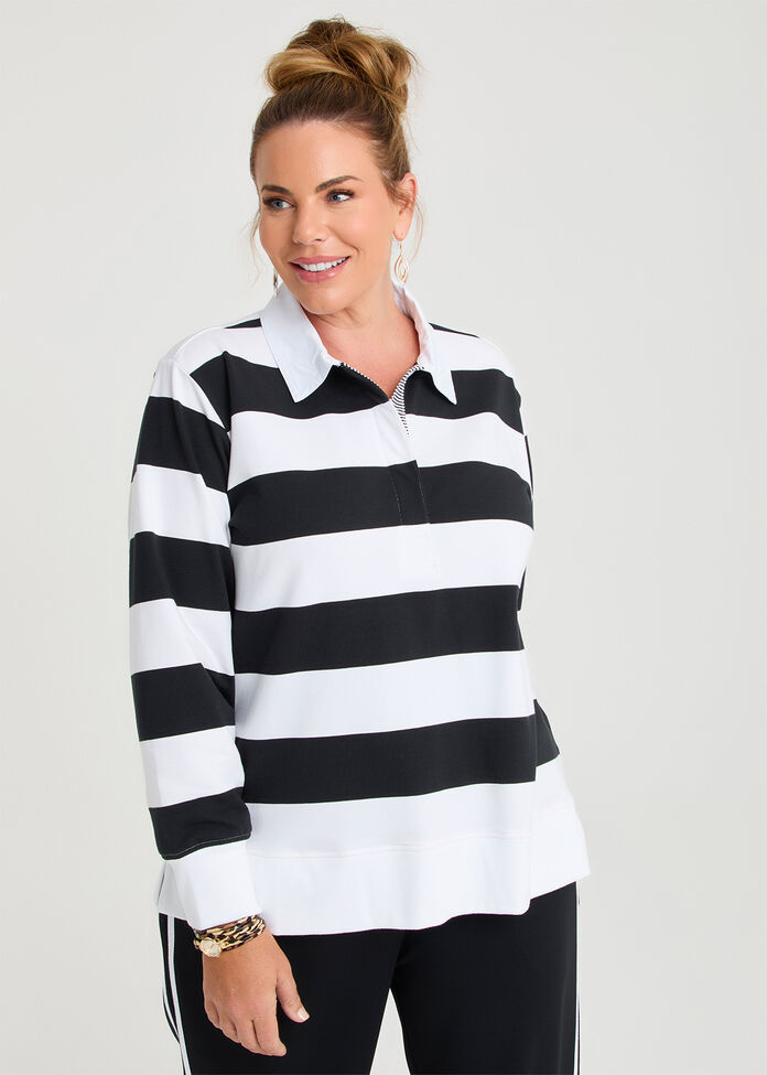 Cotton Polo Neck Sweatshirt, , hi-res