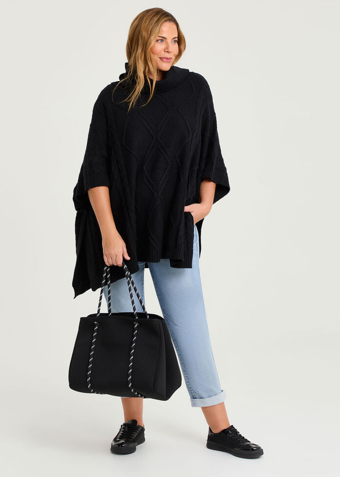 Shop New Cable Relaxed Poncho in Black | Accessories | Taking Shape UK