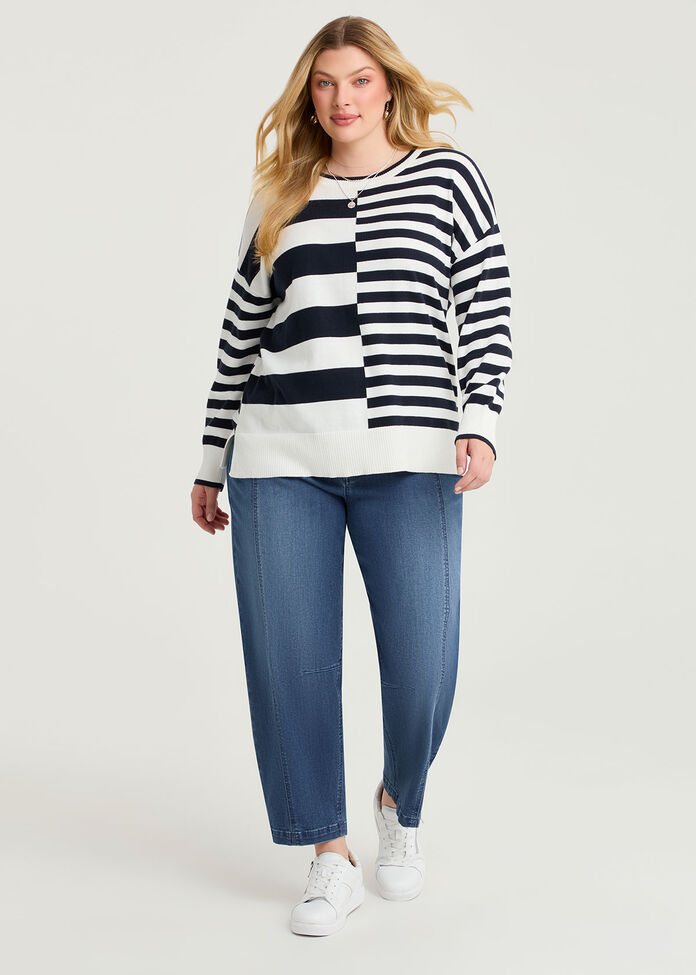 Mixed Stripe Crew Neck Jumper, , hi-res