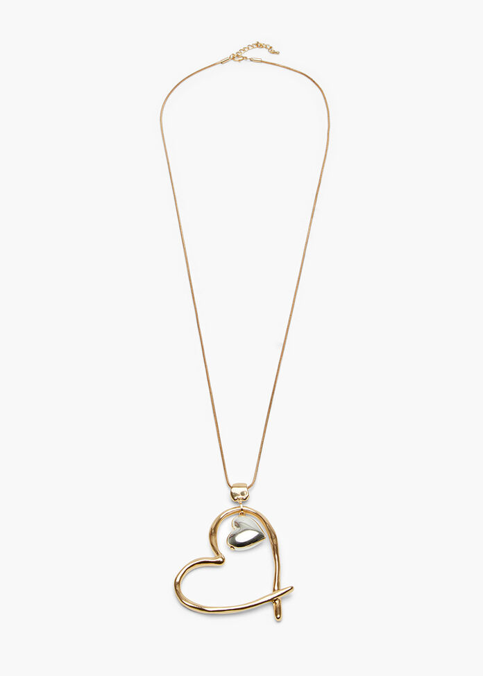 Two Tone Heart Necklace, , hi-res
