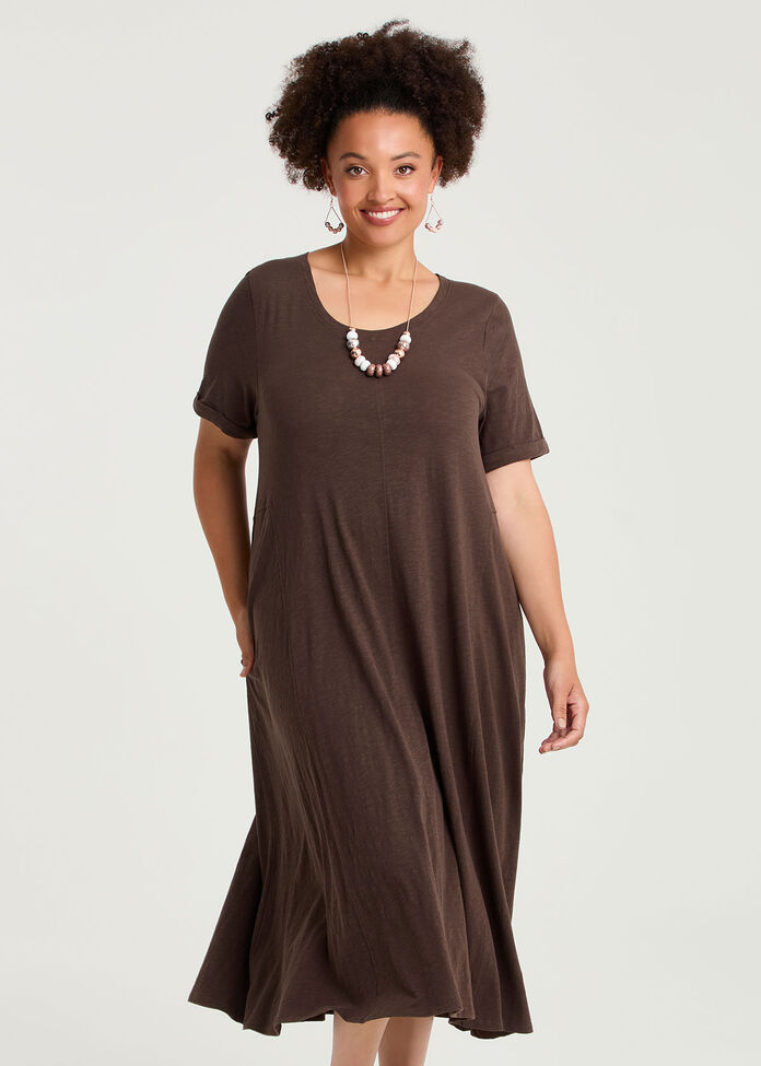 Cotton Seam Detail Swing Dress, , hi-res