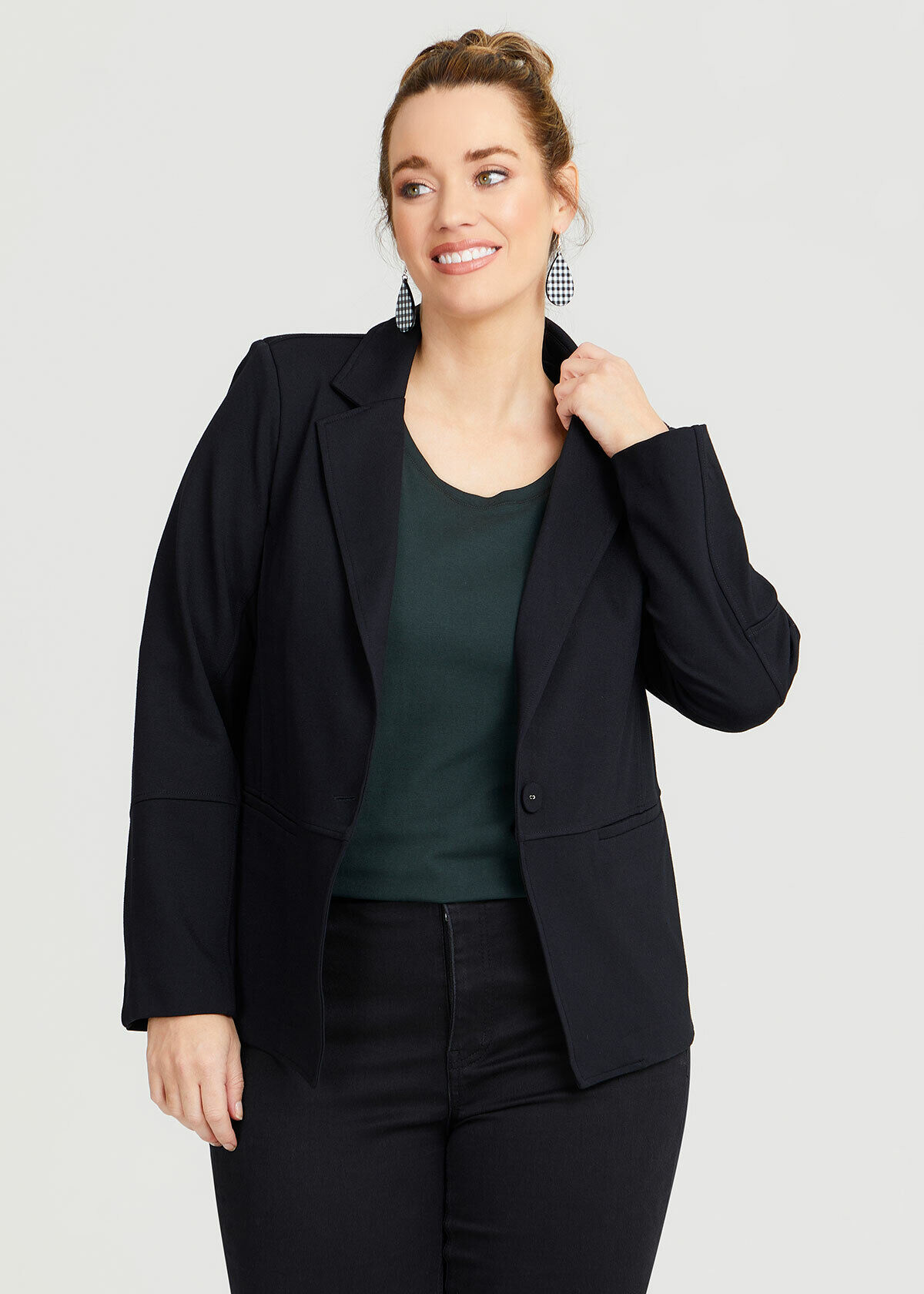 Shop Plus Size Classic Ponte Knit Blazer in Black Taking Shape AU