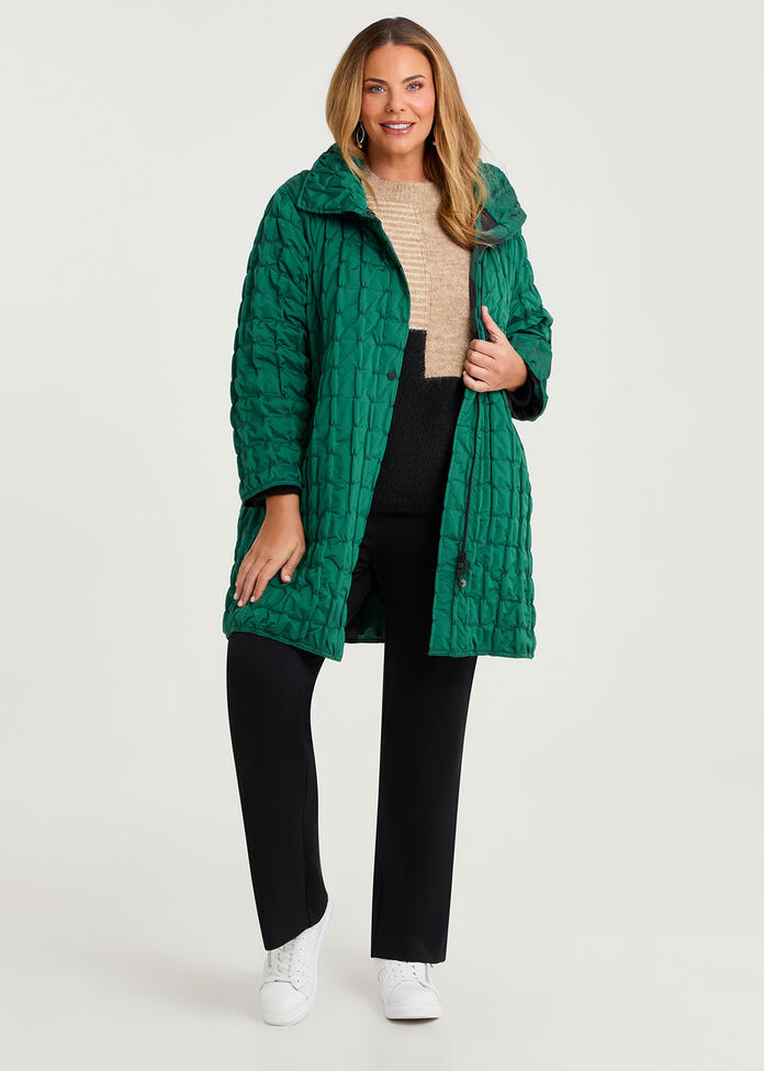 Pinch Tuck Taffeta Reversible Coat, , hi-res
