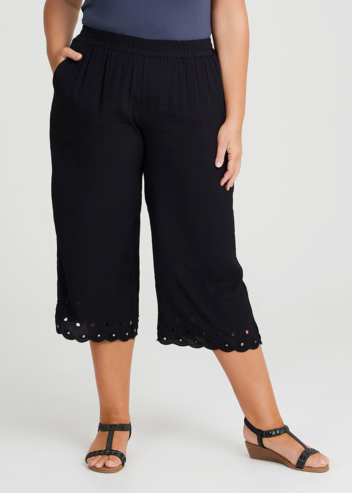 Shop Plus Size Natural Wide Leg Crop Pant in Black Taking Shape UK