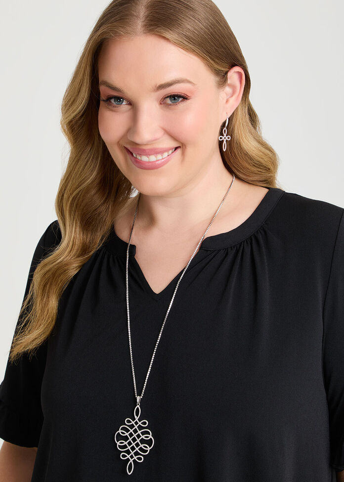 Twisted Silver Diamante Necklace, , hi-res