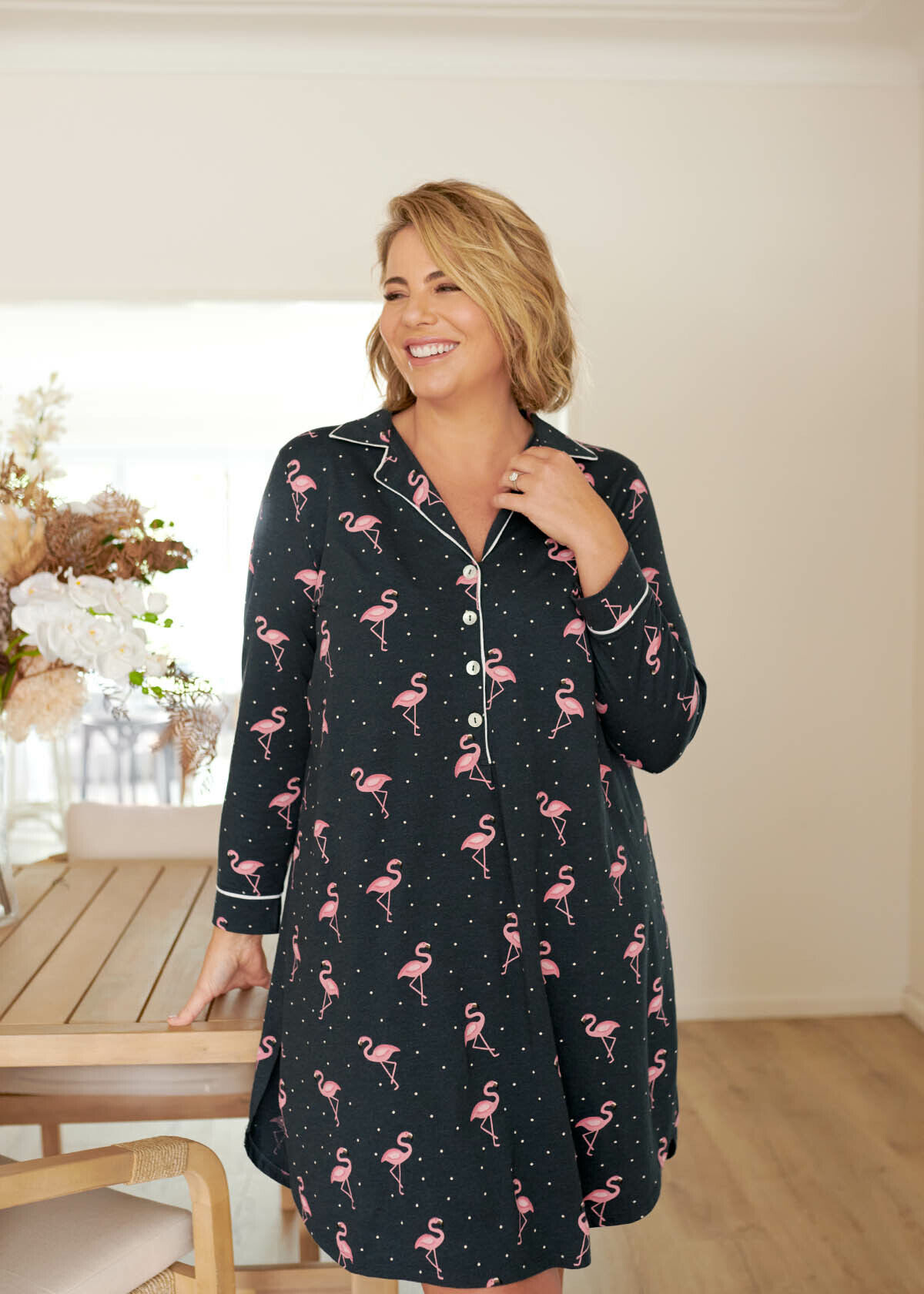 Shop Plus Size Cotton Blend Flamingo Nightie in Print Sizes 12