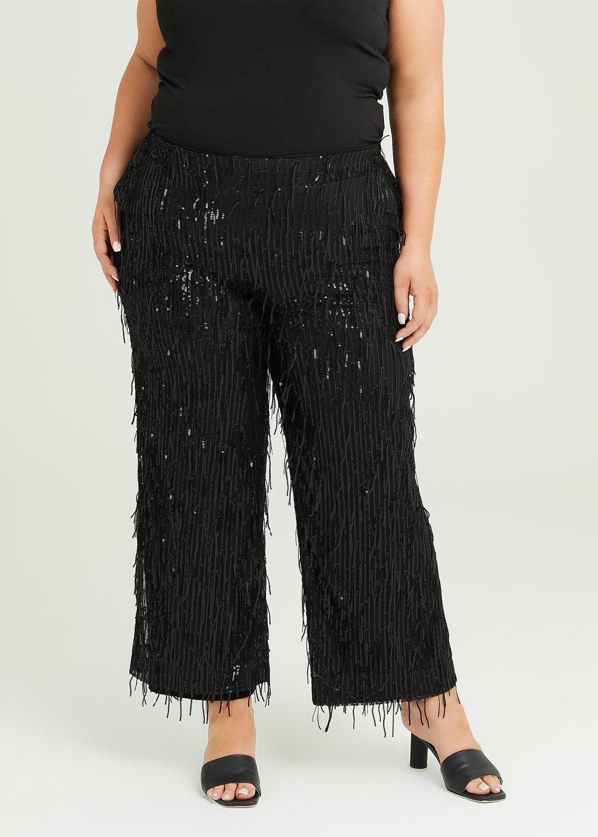 Shop Plus Size Fringe Sequin Cocktail Pant in Black Taking Shape AU