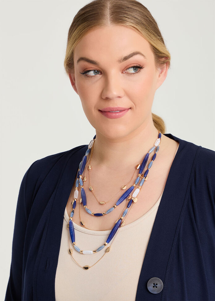 Layered Metal & Blue Tones Necklace, MULTI, hi-res
