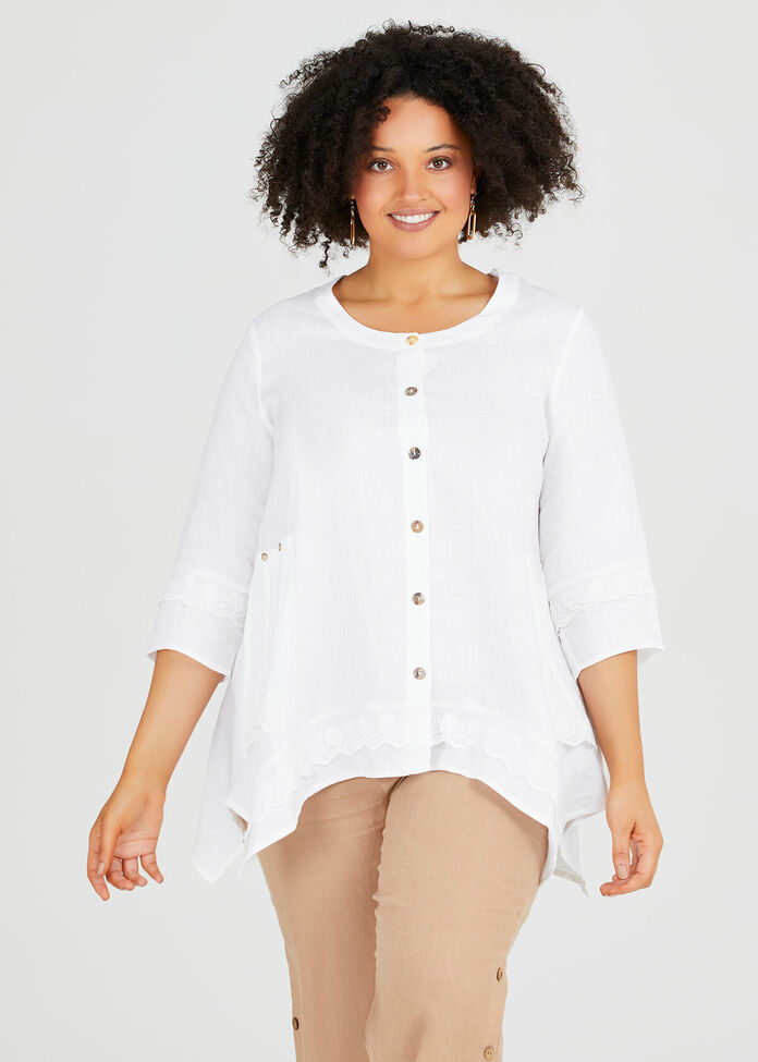 Shop Plus Size Latania Linen Shirt in White | Sizes 12-30 | Taking Shape AU