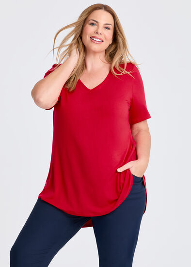 Plus Size  Bamboo Base V Neck Short Sleeve Top