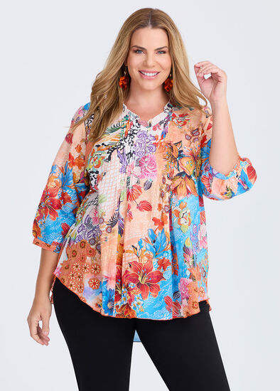Plus Size Cotton Sketch Floral Top