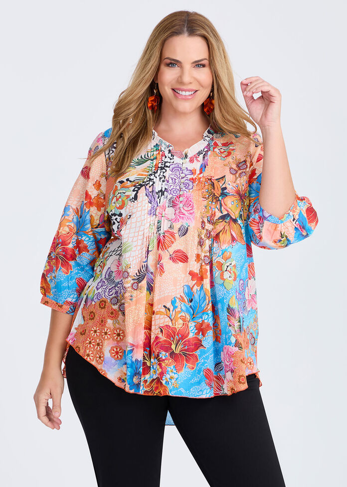 Cotton Sketch Floral Top, , hi-res