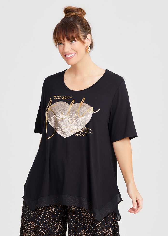 Sequin & Foil Detail Natural Top, , hi-res