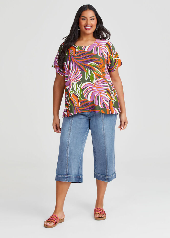 Natural Palm Print Top, , hi-res