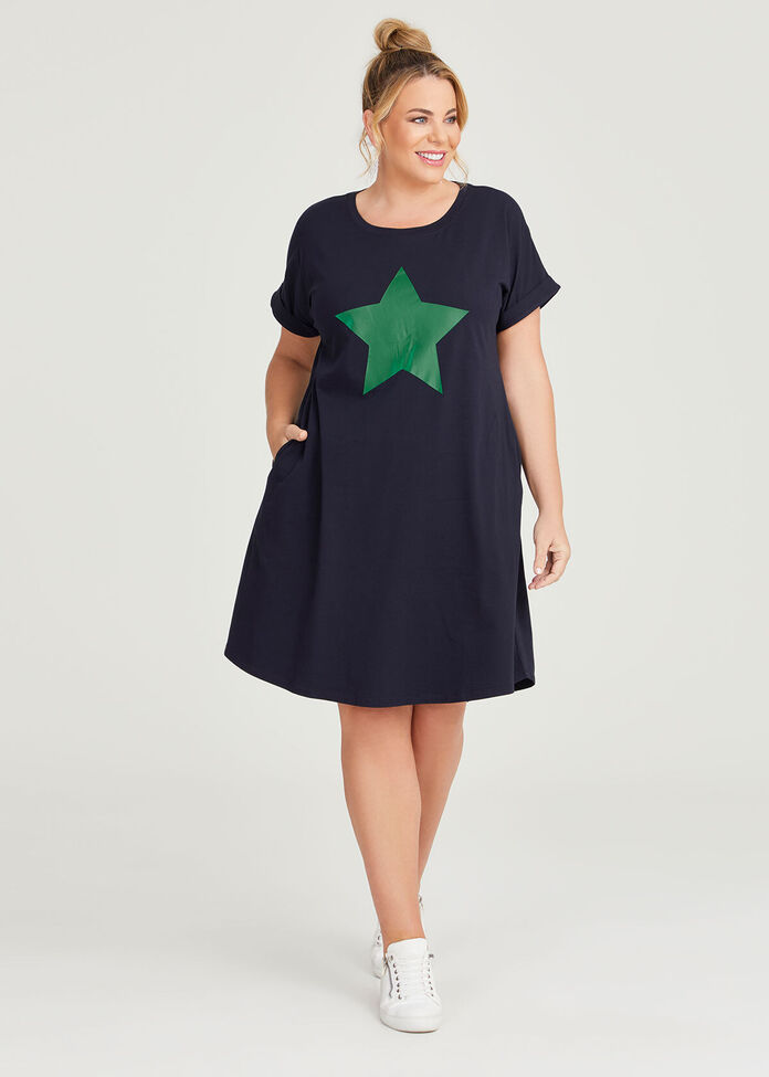 Cotton Star Print Dress, , hi-res