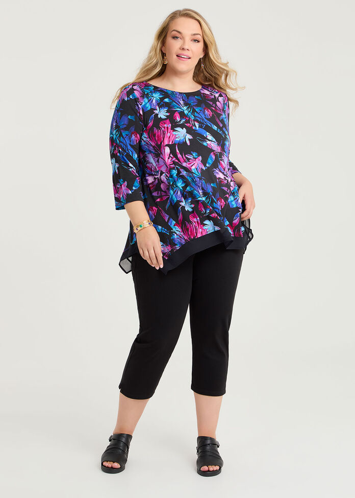 Bamboo Flower Burst Chiffon Hem Top, , hi-res
