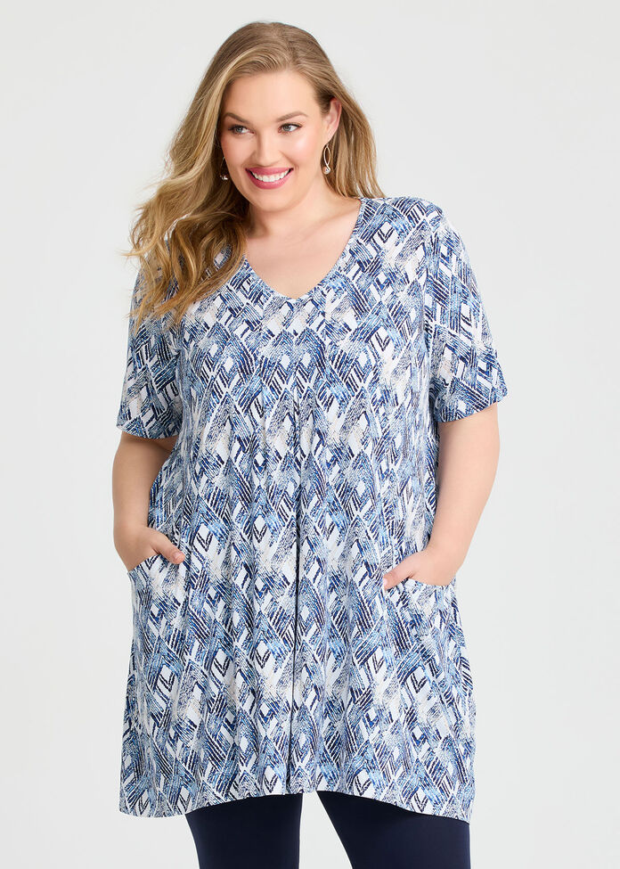 Print Short Sleeve Tunic, BLUE, hi-res