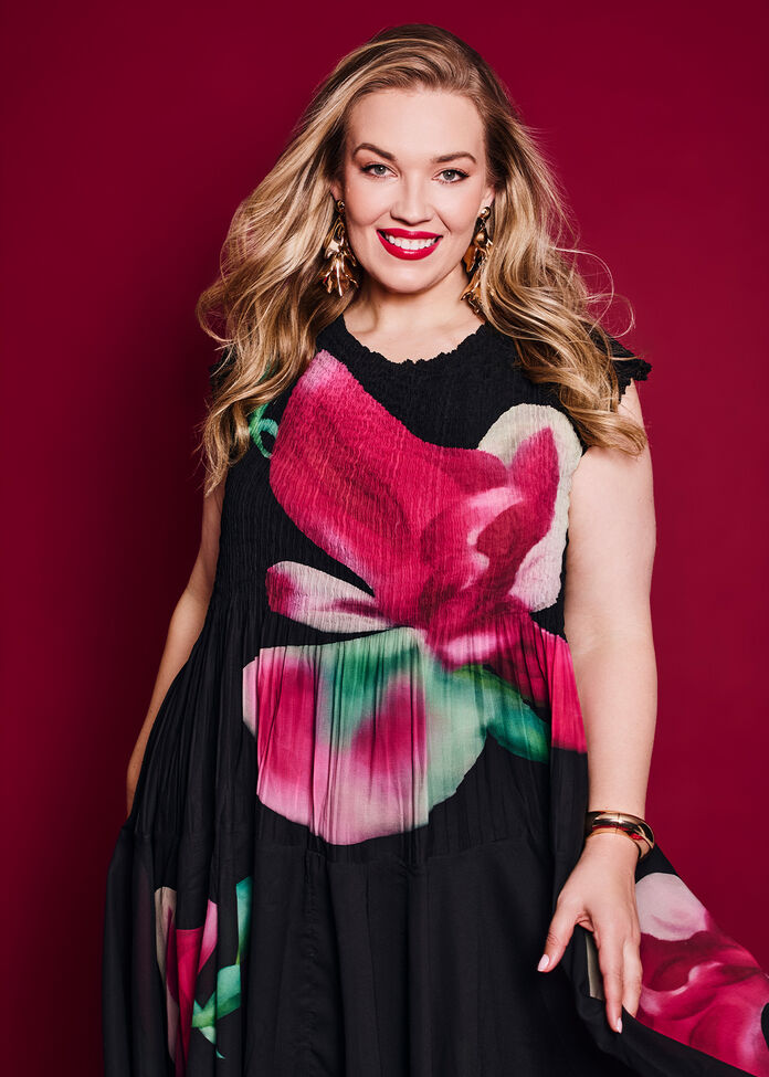 Plisse Chiffon Circle Swing Dress, , hi-res
