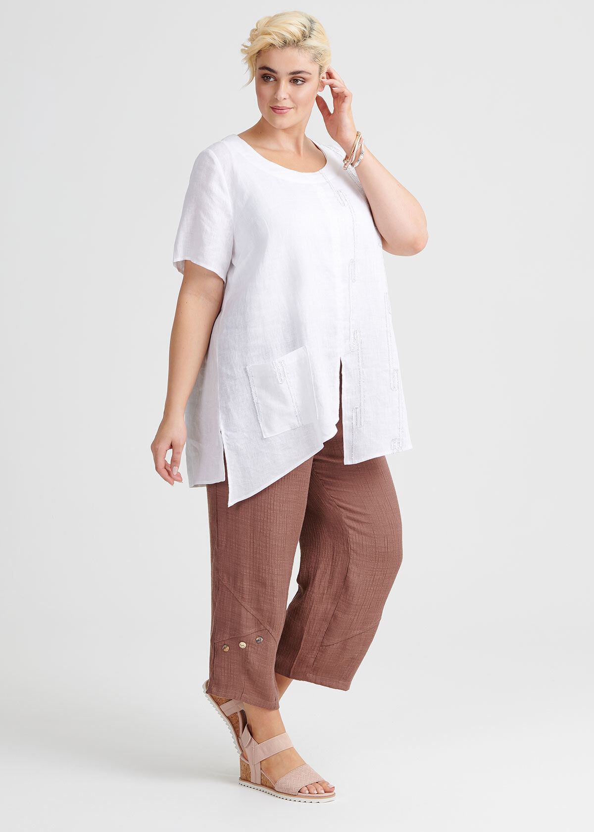 White linen tops plus size 2025