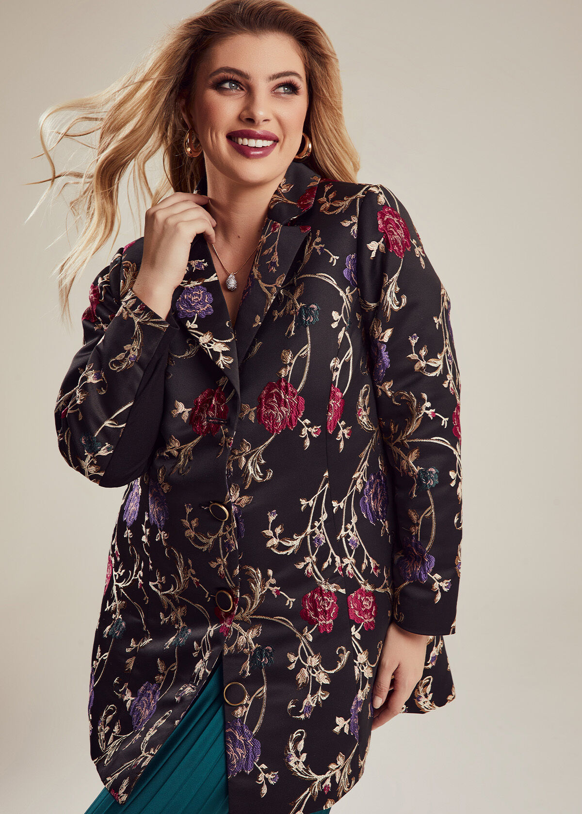 Shop Plus Size Floral Jacquard Event Jacket in Multi Taking Shape AU