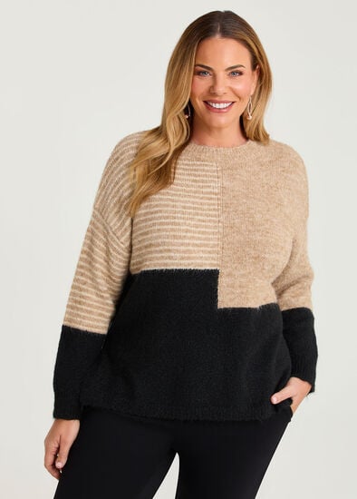 Plus Size Wool Mix Colour Block Jumper