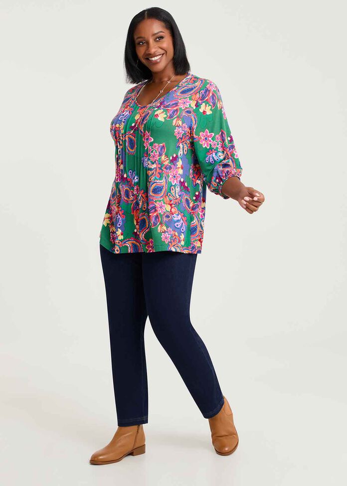 Bamboo Paisley Pintuck Top, , hi-res