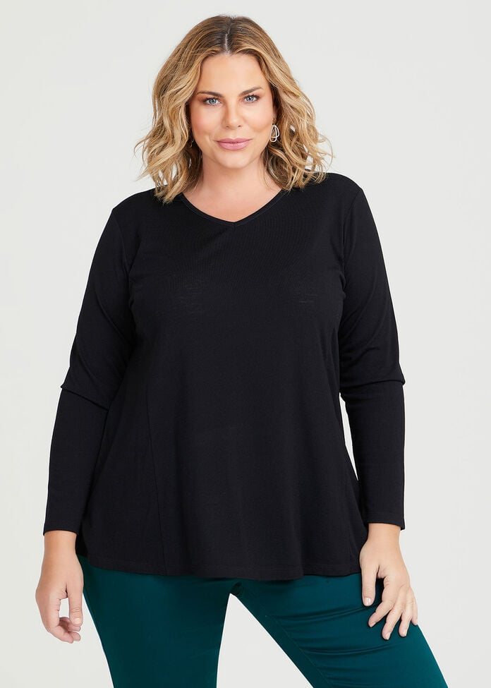 Wool Bamboo V-neck Top, , hi-res