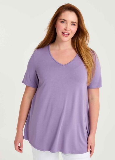 Plus Size  Bamboo Base V Neck Short Sleeve Top