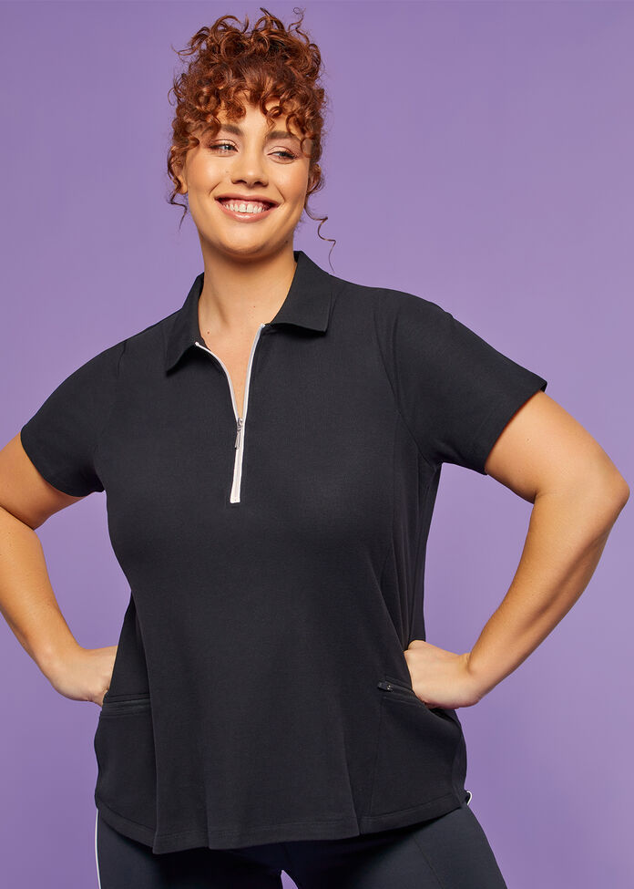 Polo Front Zip Pocket Top, , hi-res