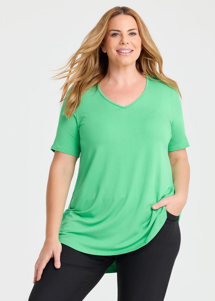  Bamboo Base V Neck Short Sleeve Top, , hi-res
