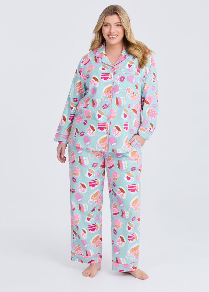 Flannelette Coffee Pyjama Shirt, , hi-res