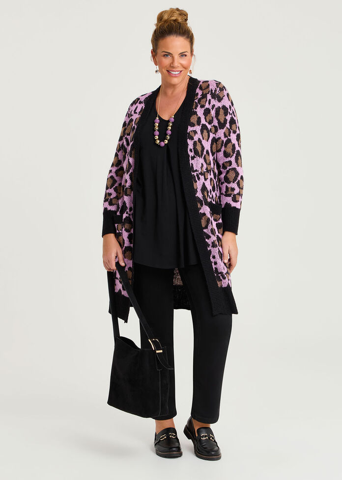 Leopard Long Wool Mix Cardigan, , hi-res