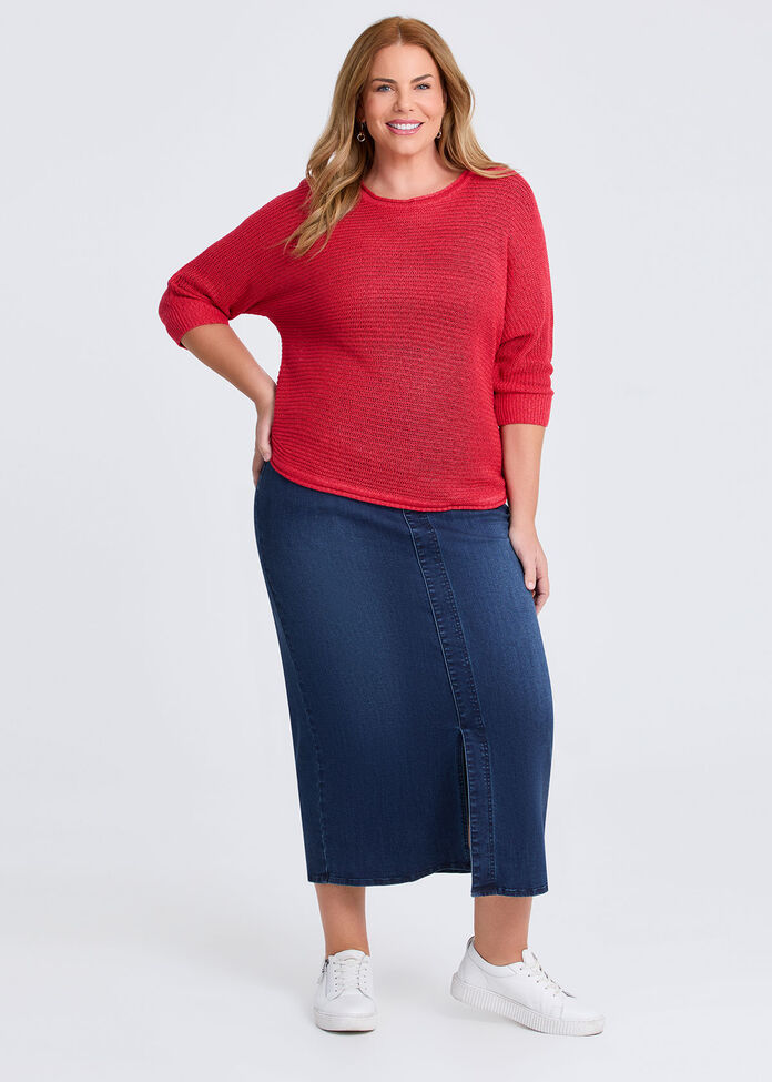 Open Knit 3/4 Sleeve Jumper, SUGAR CORAL, hi-res