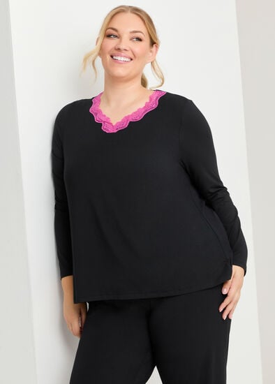 Plus Size Modal Lace Trim Pyjama Top