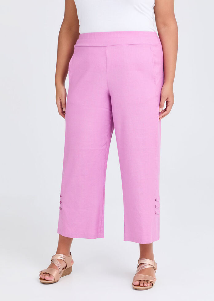 Button Hem Stretch Linen Pant, , hi-res