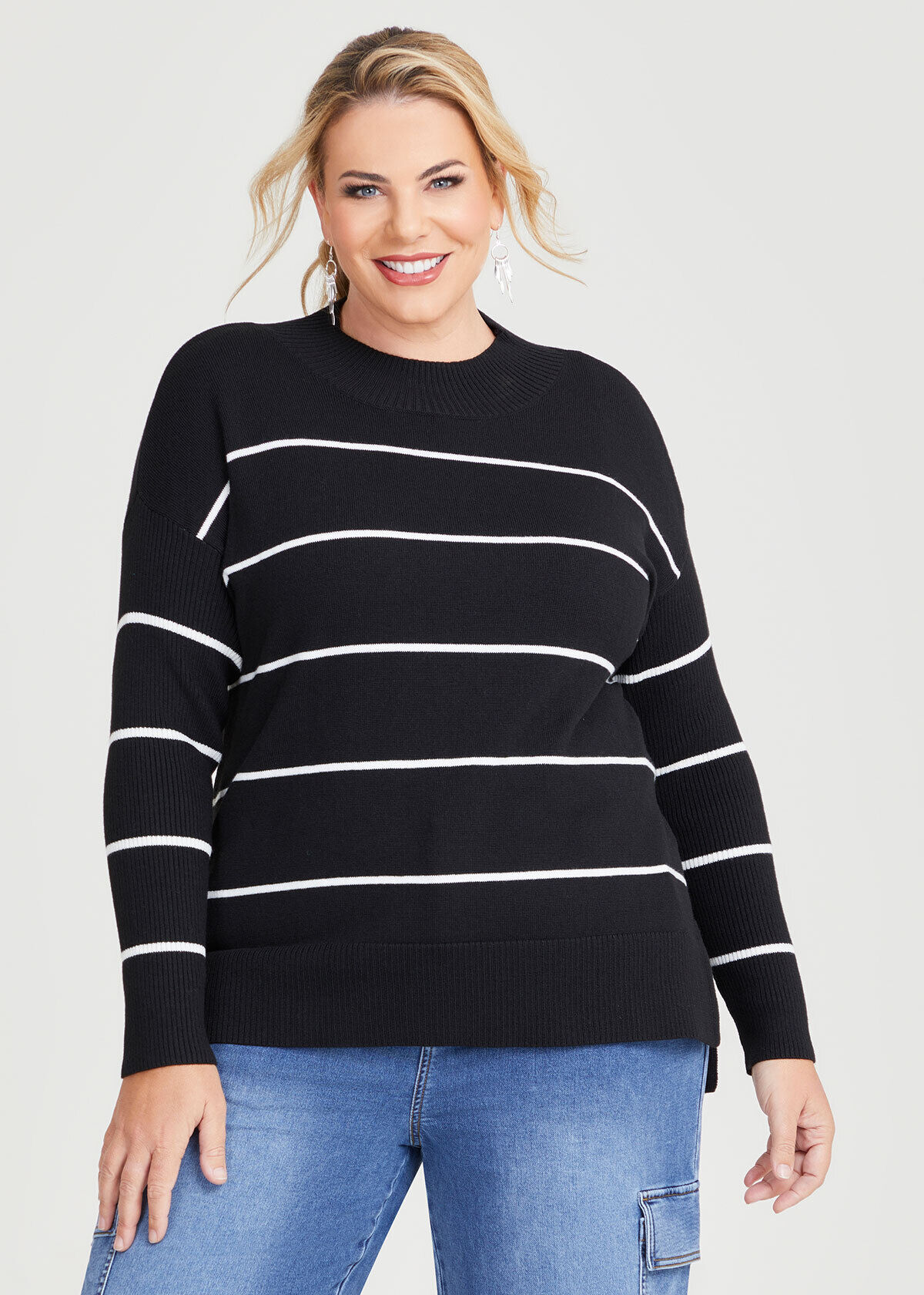 Shop Plus Size Hi lo Stripe Jumper in Black Taking Shape AU