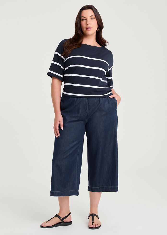 Cotton Lyocell Wide Leg Crop Pant, , hi-res
