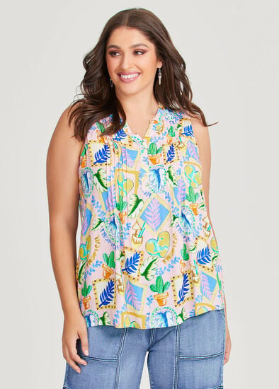 Plus Size Natural Tropical Sleeveless Top