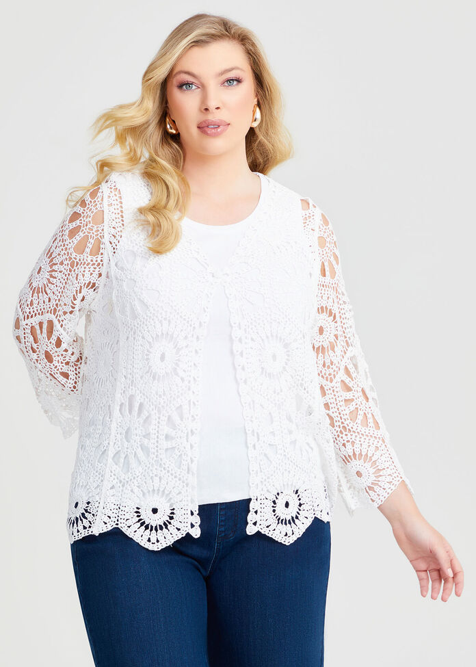 Cotton Crochet Knit Coverup, , hi-res
