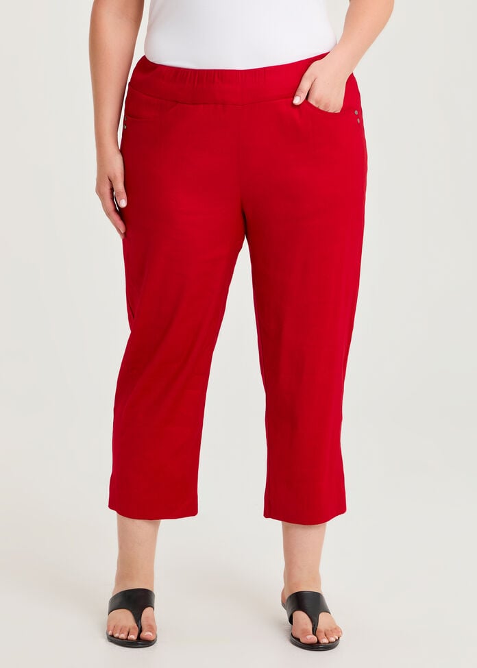 Stretch Linen Taper Crop Pant, , hi-res