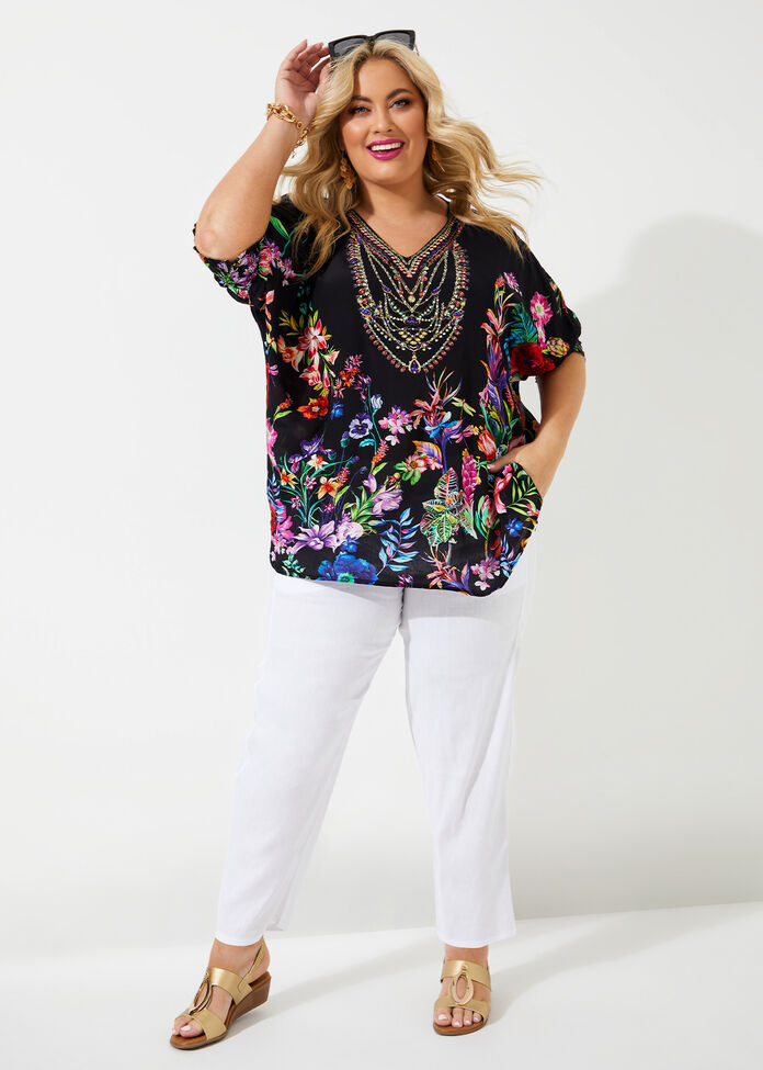 Amy Stretch Linen Lantern Pant, , hi-res